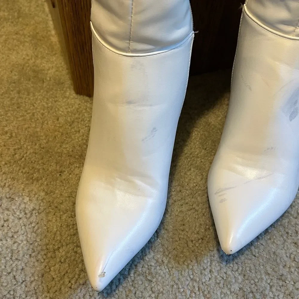 Wild Diva White Thigh-High Boots with Black Stripe